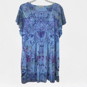 One World Blue Embellished Sublimation Tunic Top 1X